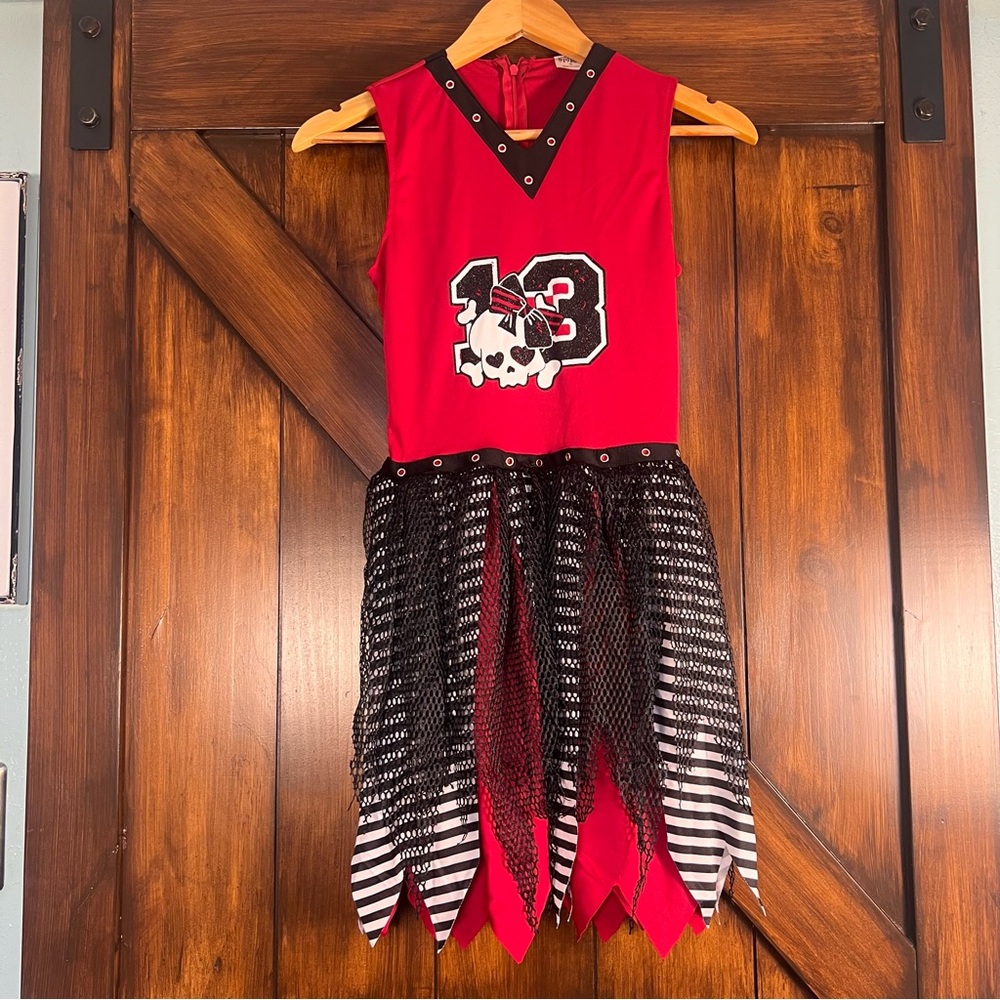 Spirit Halloween Zombie Cheerleader Red and Black Kids XL‎ Costume Dress